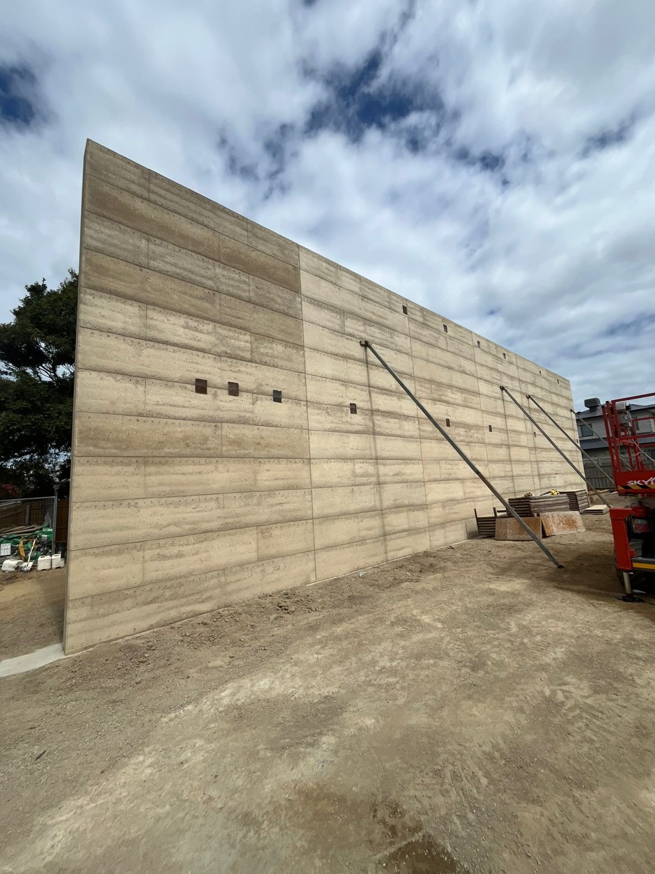 Rammed earth partition wall construction, Bonbeach VIC