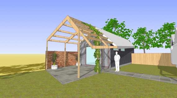 Timber portal frame boat building workshop render